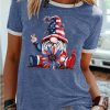 Women's patriotic gnome 4th of July Casual Crew Neck T-Shirt