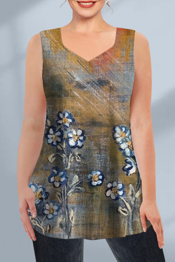 Women's Plus Size Casual Green Retro Floral Print Two Piece Pant Set