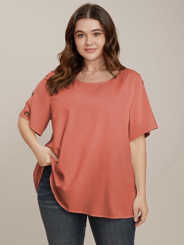 Plain Round Neck Button Detail Blouse