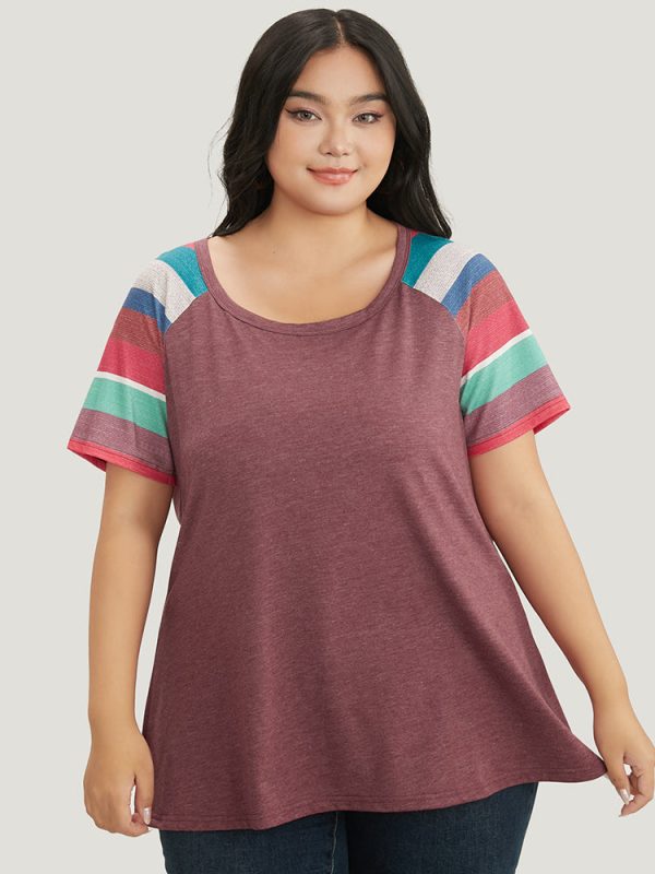Striped Contrast Raglan Sleeve Round Neck T-shirt