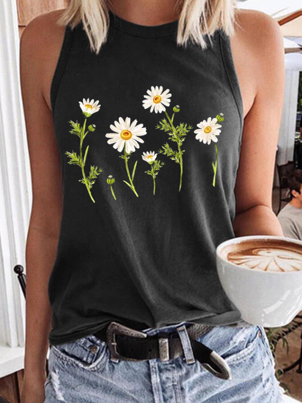 72cd0fcdc537de5bf4728e47eba138c7-1 Women's Cute Wildflower Casual Daisy Crew Neck Tank Top