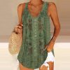 Sage Green Floral Print Button Front Tank Top