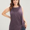 Solid Twist Front Sleeveless Round Neck Tank Top