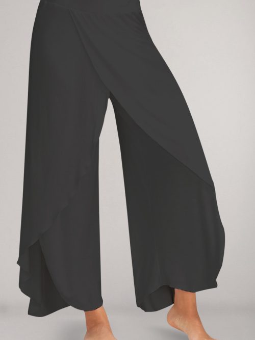 7abc29e6fdfc8558d72fd4643c5bdf78-1 Plus Size Casual Black Chiffon Asymmetrical Wide Leg Pants