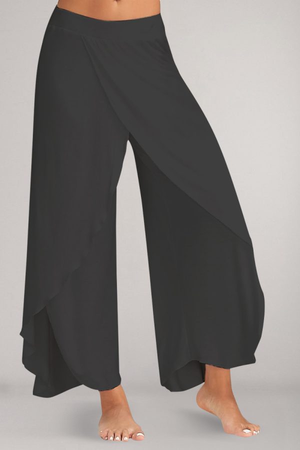 Plus Size Casual Black Chiffon Asymmetrical Wide Leg Pants
