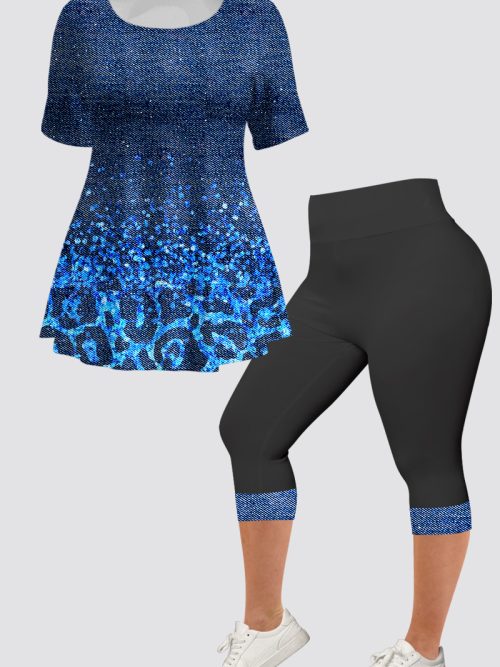 7bf35e4abe5e6f3a09efef33081e806d-1 Plus Size Casual Navy Blue Ombre Denim Print Two Piece Pant Set