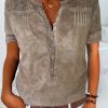 Women Elegant Lace Linen Loose V Neck Blouse