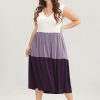 Colorblock Contrast Sleeveless Pocket Ruffle Hem Tank Dress