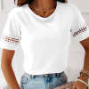 Casual Plain Crew Neck Short Sleeve Lace Top