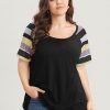 Striped Contrast Raglan Sleeve Round Neck T-shirt