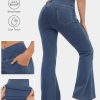 High Waisted Crossover Pocket Washed Stretchy Knit Denim Casual Super Flare Pants
