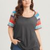 Striped Contrast Raglan Sleeve Round Neck T-shirt