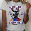 Women's Cotton 4th Of July Just Here To Bang It's Fine I'm Fine Black Cat T-Shirt