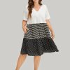 Polka Dot Patchwork Contrast Pocket Striped Ruffle Dress