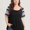 Striped Contrast Raglan Sleeve Round Neck T-shirt