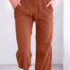 Women's Casual Summer Linen Pants High Waisted Loose Yoga Sweatpants Crop Pants with Pockets
