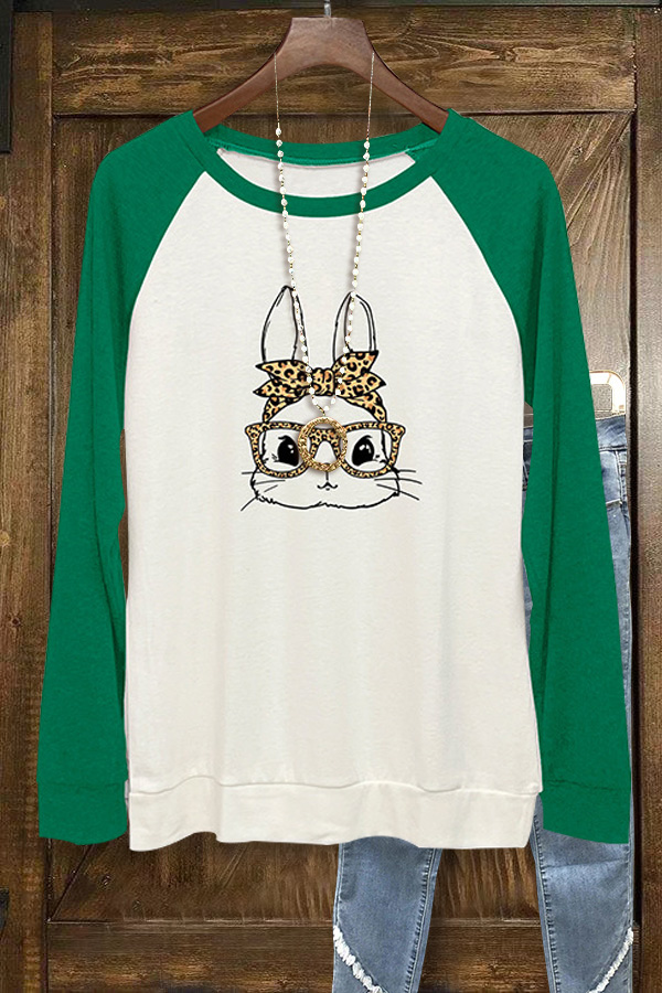 9fbb30cfd0c5bfce44b86bb6d999f3fd-1 Colorblock Leopard Bunny Print Long Sleeve Top