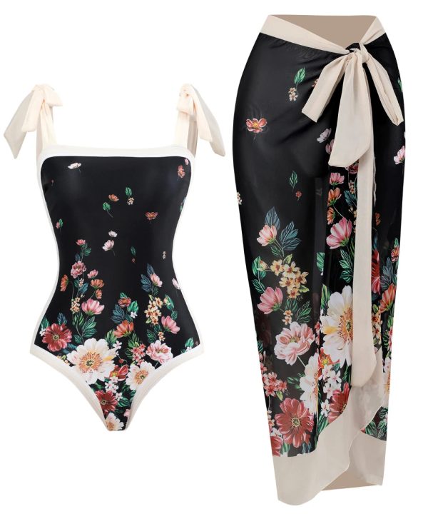 Black-01_23f943c8-8c1c-4799-95bd-6f850ef328b0.jpg Women Flower Printed Two Pieces Suit Beachwear One Piece Swimwear/1-1-1-1
