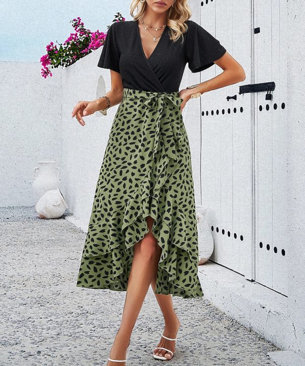 Black-01_88dbe6a9-c34d-4e53-8692-800089224dce.jpg Women Frenchy Wrap Over Tie Printed Waist Short Sleeve Dresses/1-1-1-1