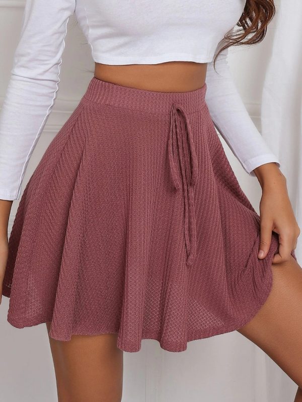 CasualMiniDress.jpg Women High Waist Knot Casual Waffle Short Skirt/1-1-1-1