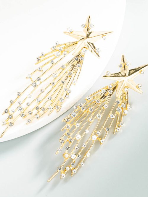 Women Star Meteor Shower Design Rhinestone Earring Jewelry