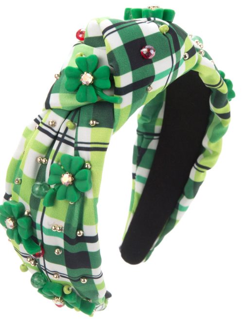 Green_d6f3bd77-8ff7-4510-b80d-da40a10ab3ba.jpg Vintage Green Plaid Flower Fabric Pearl Wide-Brimmed Headband Hairband Hair Accessary