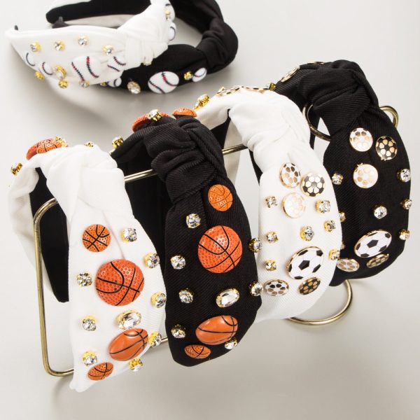 Headband_7694222d-1118-4ffb-984c-32c75e2e22ad.jpg Sporty Basketball Football Baseball Patch Decor Headband Cross Top Knot Rhinestones Decor Hairband