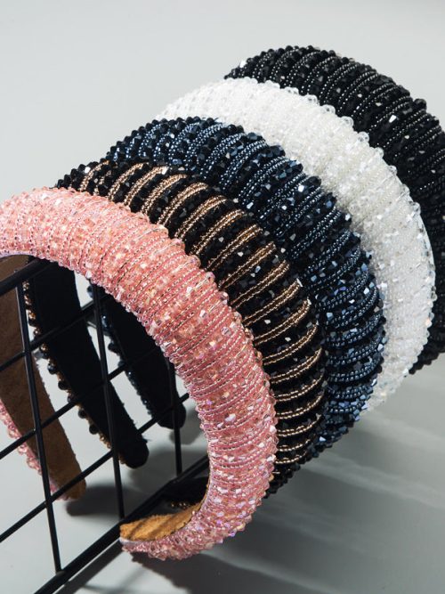 Women Girl Bling Headband Artificial Crystal Hoop Beads Headband Party Hair Accessary 30mm