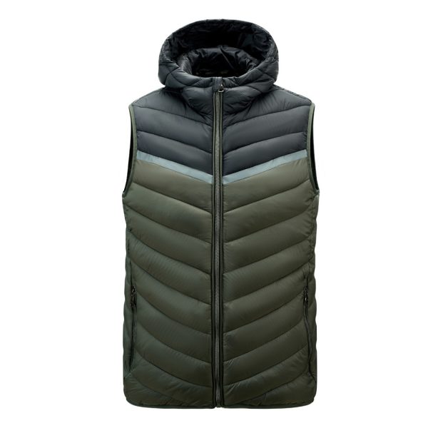 Color-blocked padded vest with a hat, short style, and added cotton.