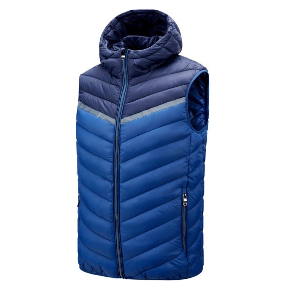 Color-blocked padded vest with a hat, short style, and added cotton.