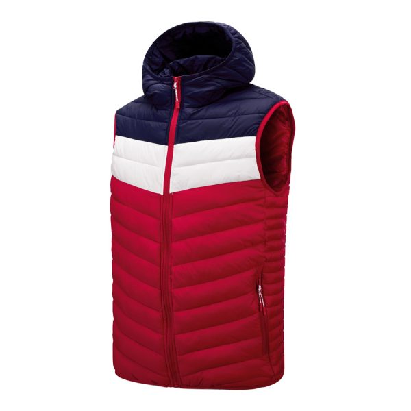 Color-blocked padded vest with a hat, short style, and added cotton.