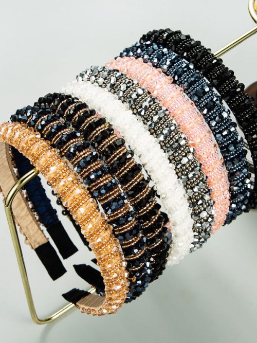 Luxury Diamond Artificial Crystal Hoop Beads Headband Party Hair Accessary for Women Girl 12mm