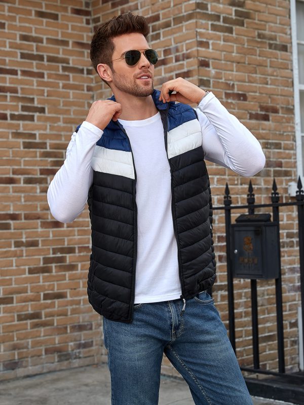 Color-blocked padded vest with a hat, short style, and added cotton.