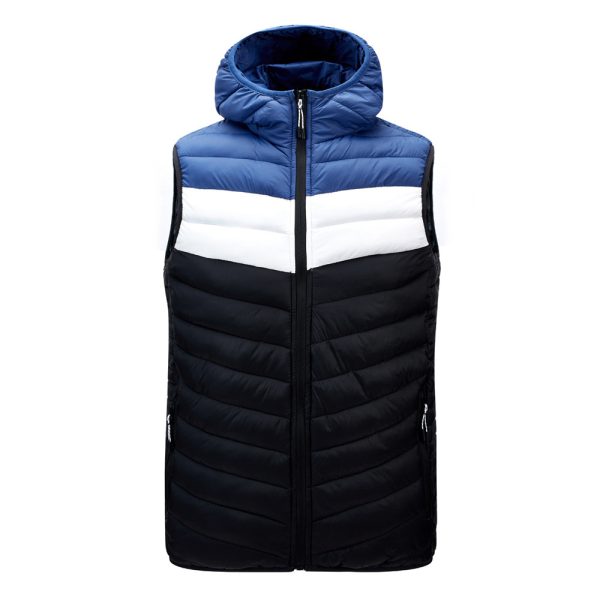 Color-blocked padded vest with a hat, short style, and added cotton.