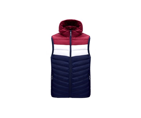 Color-blocked padded vest with a hat, short style, and added cotton.