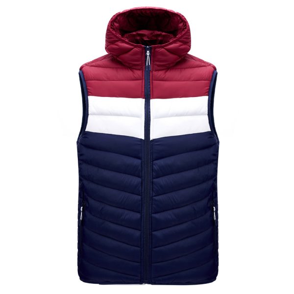 Color-blocked padded vest with a hat, short style, and added cotton.