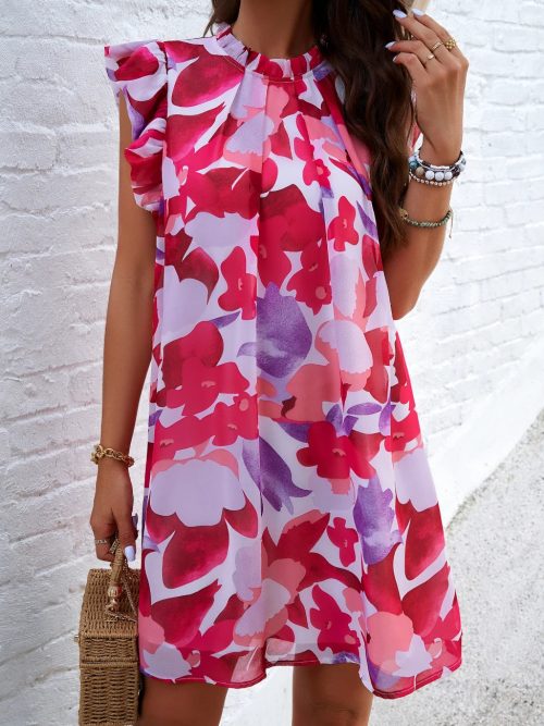 Women Printed Ruffle Sleeve Casual Summer Dress / 1-1-1-1