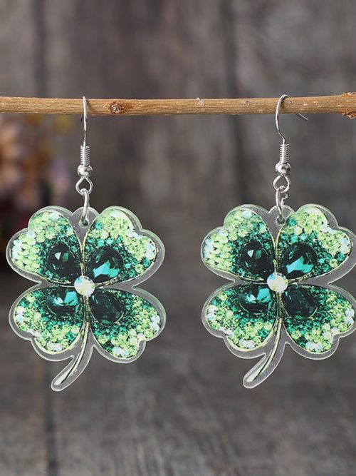 Women Lady‘s Green four-leaf Clover Earring Retro Jewelry