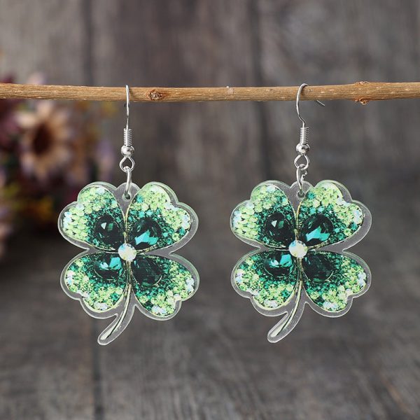 Women Lady‘s Green four-leaf Clover Earring Retro Jewelry