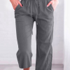 Women's Casual Summer Linen Pants High Waisted Loose Yoga Sweatpants Crop Pants with Pockets