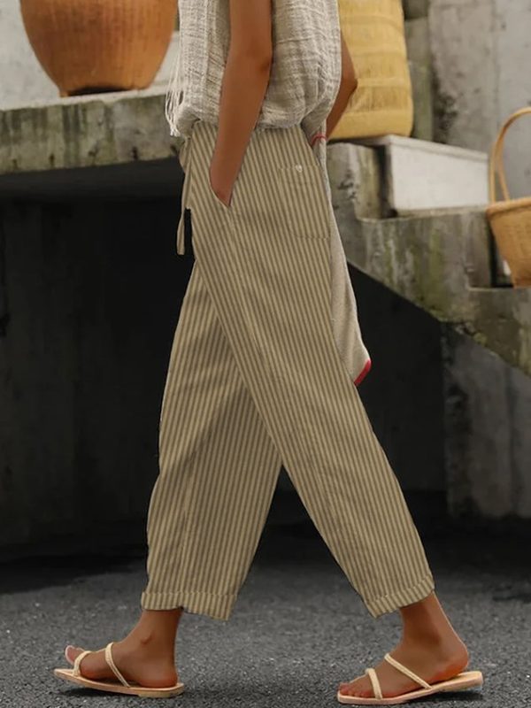 Striped Cotton Loose Casual Pants