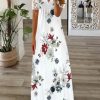 Women's Floral Printed Short Sleeve V-neck Maxi Dress