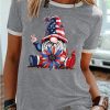Women's patriotic gnome 4th of July Casual Crew Neck T-Shirt