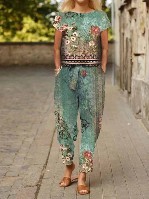 Casual Crew Neck Jersey Two-Piece Set