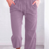 Women's Casual Summer Linen Pants High Waisted Loose Yoga Sweatpants Crop Pants with Pockets