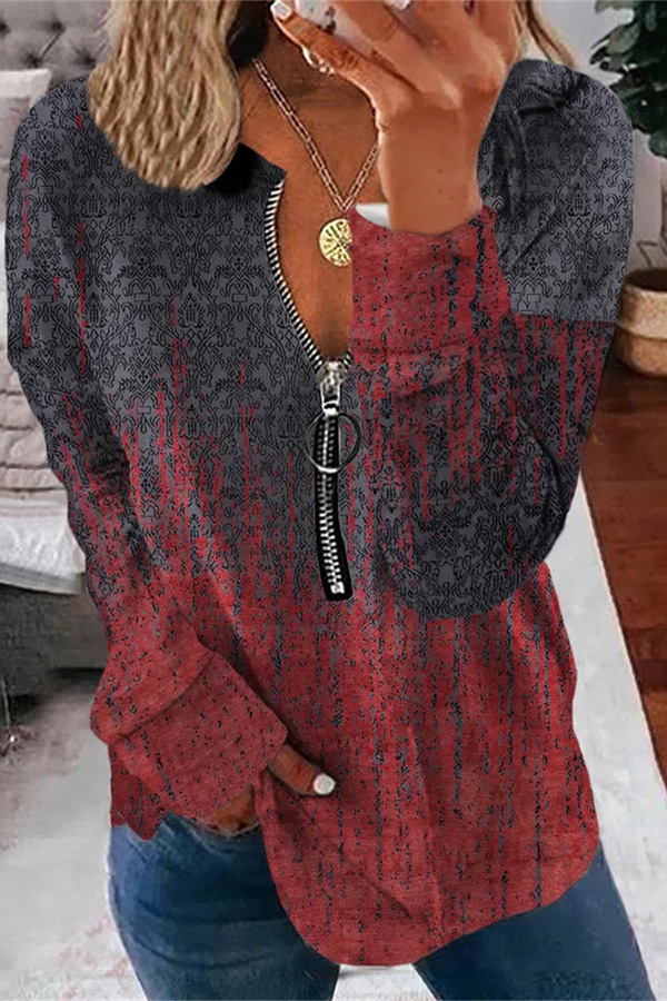 b29a729d9ba6fc3f80129ebab8ac65ec-1 Vintage Graphic Print Zipper Design Top