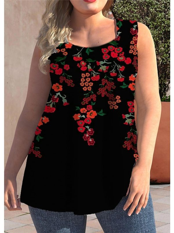 bhfxdn1656482398019-1 Women's Plus Size Tops Tank Top Floral Print Sleeveless Strap Streetwear Preppy Daily Going out Polyester Spring Summer Green Blue