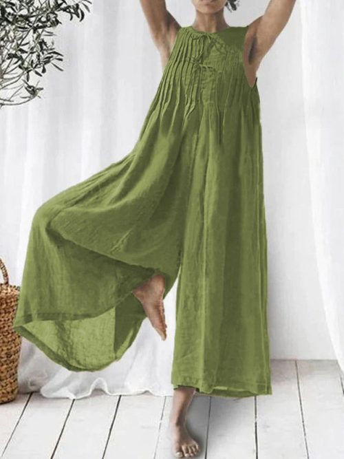 c94a93e10bbb788e18bd9fafd95b4e25-1 Loose Casual Color Block Cotton And Linen Jumpsuit