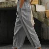 c95c362567522c11936c285ea04d0395-1 Loose Casual Hollow Out Lace Pockets Drawstring Waist Plain Linen Pants