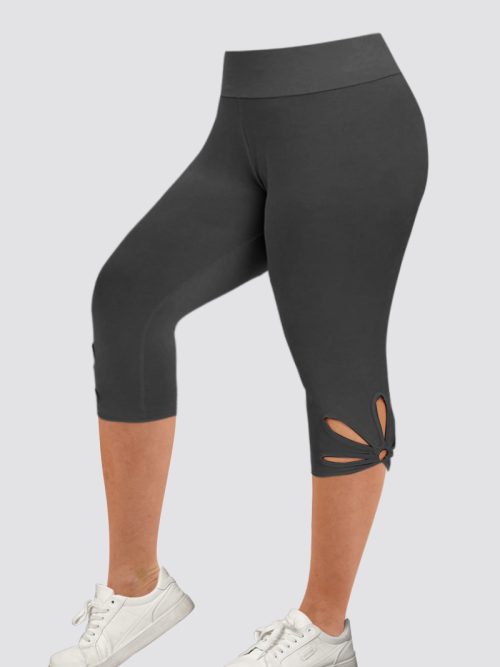 ccd343186c71290edecee639d19aa642-1 Plus Size Casual Black Cut Out Pleated Cropped Legging